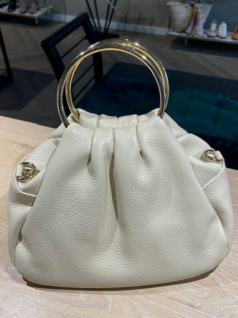 Leren tasje met ring handvat - beige