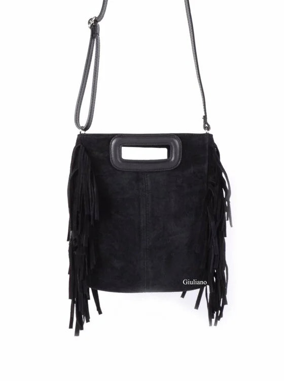 Suède schoudertas - zwart