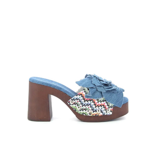 Clog denim met bloem Lazamani