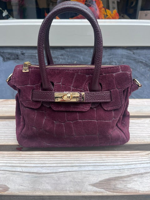 Leren/suède handtas - bordeaux