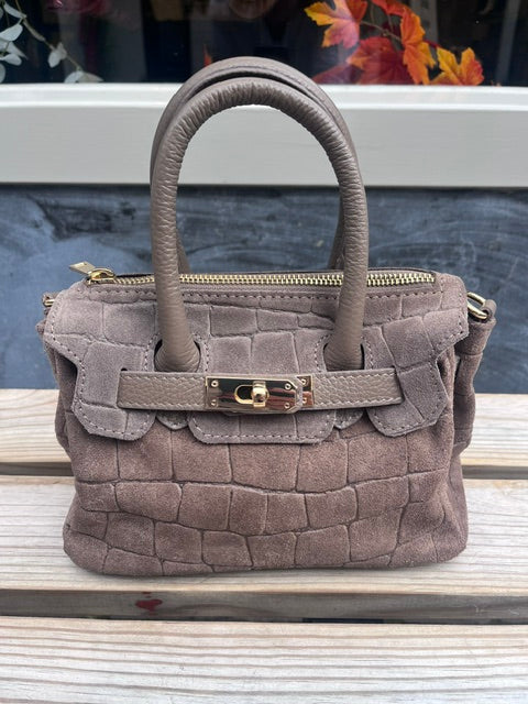 Leren/suède handtas - taupe