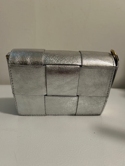 Lederen clutch, zilverkleurig