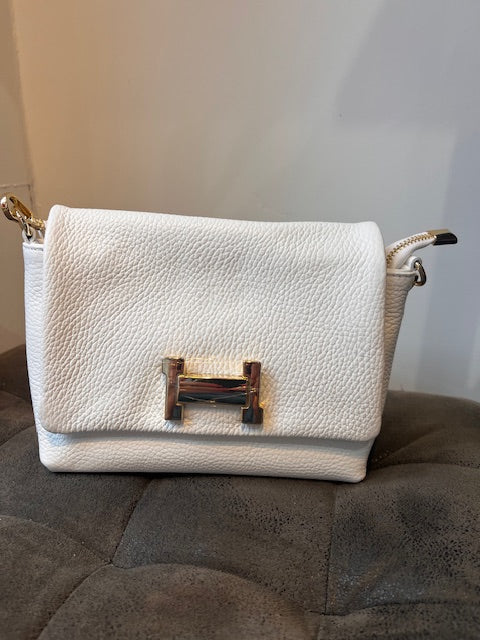 Leren tas gevlochten hengsel wit