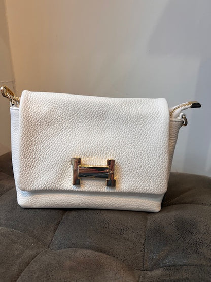 Leren tas gevlochten hengsel wit