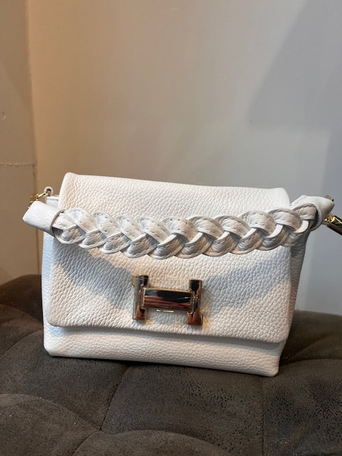 Leren tas gevlochten hengsel wit