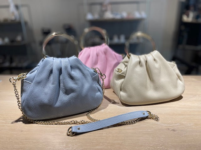Leren tasje met ring handvat - beige