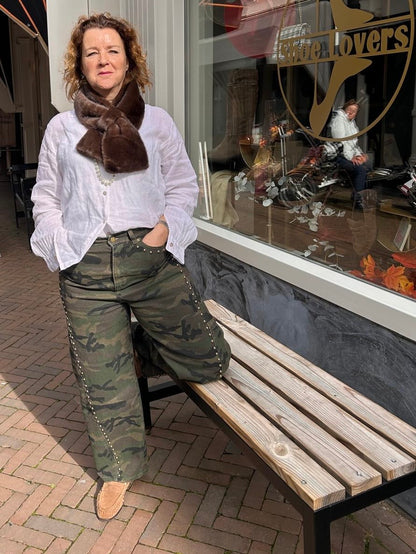 Faux fur sjaal met lus - donkerbruin