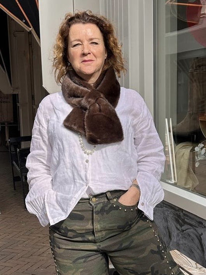 Faux fur sjaal met lus - donkerbruin